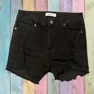 Vince Blue Co Black High Waist Distressed Frayed Hem Jean Shorts NWOT